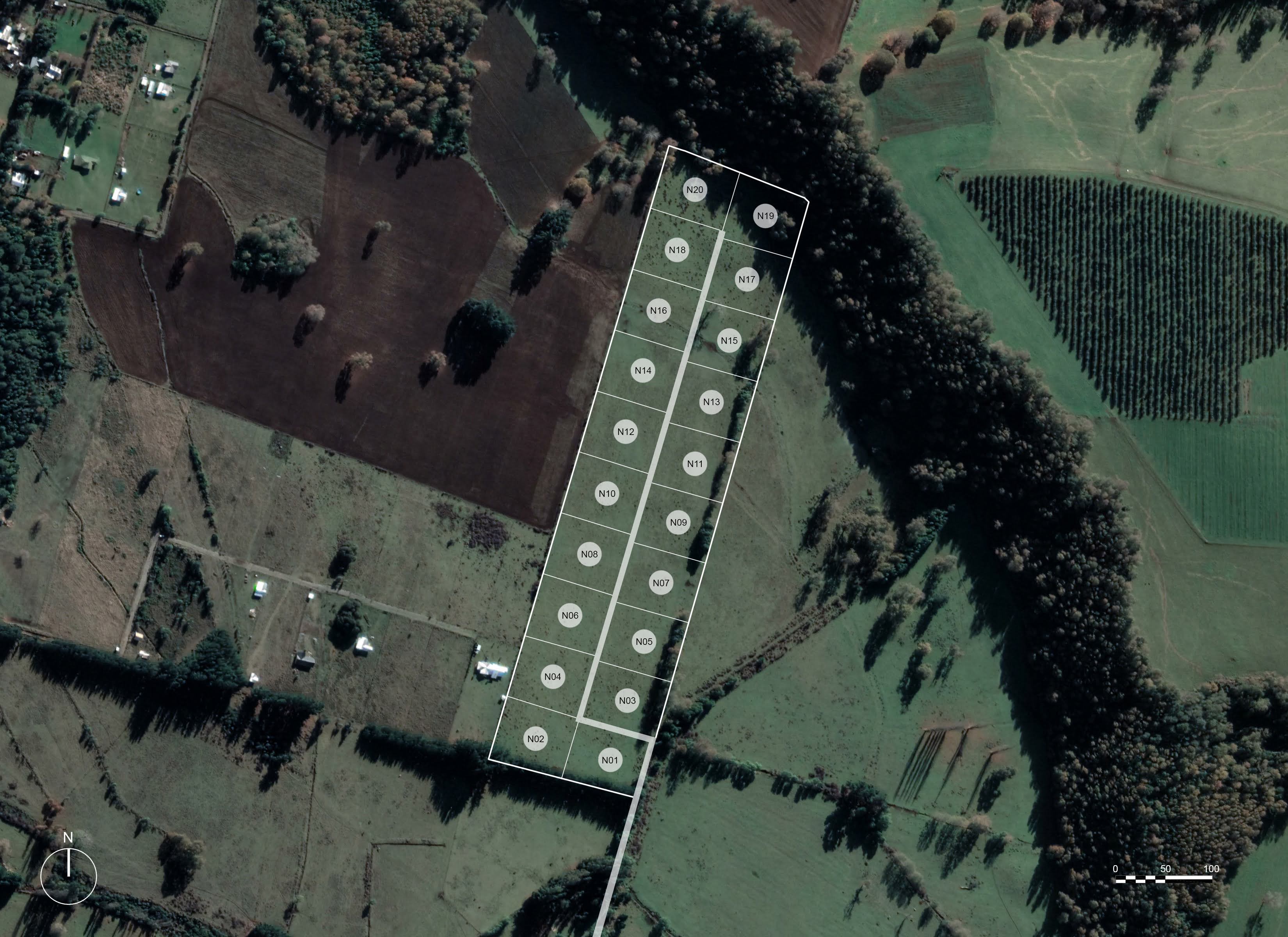 Aerial view of Campo Maiten showing lot layout and community features